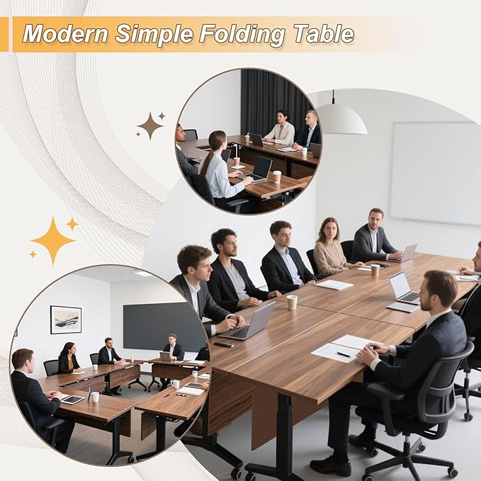 Conference Room Table with Silent Wheels, Mobile Folding Conference Table for 16 Person,Flip Top Office Training Tables with Walnuts Wood Tabletop, for School,Business Meeting Rooms (6 Pack 63in)