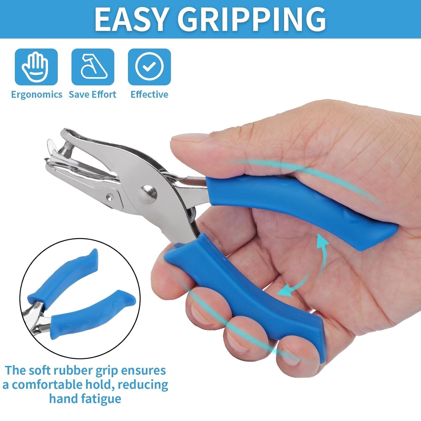 Single Hole Punch, 2 Pcs Hand Hole Puncher with Soft Grip Handle, 1/4" and 1/8" Small Hole Paper Punch for Crafts, Scrapbooks, 6 Sheets Capacity, Tags, Tickets - Blue