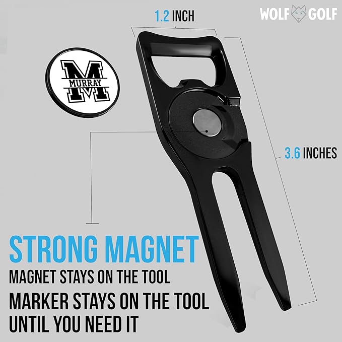 Wolf Golf Towels Personalized Divot Repair Tool | 6-in-1 Premium Divot Tool with Ball Marker | Golf Gifts for Men & Women | Golf Accessories for Men & Women