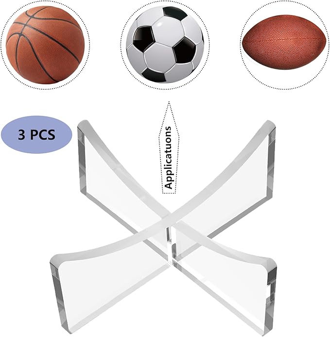 Basketball Stand, 3-Pack Acrylic Ball Stand for Display, Clear Storage Holder for Football Basketball Soccer Volleyball Rugby