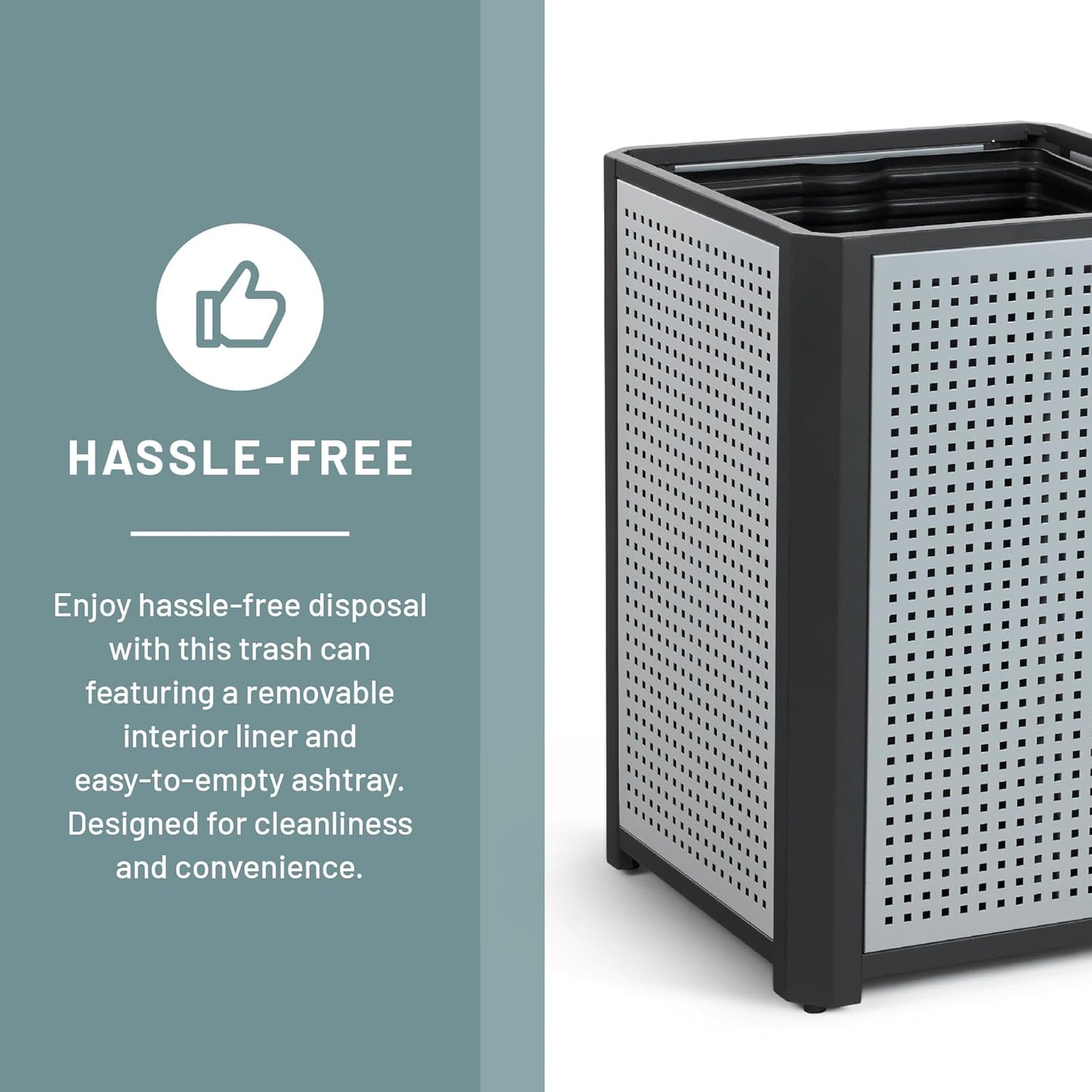 Safco Evos Steel Trash Can, 38 Gallons, Indoor and Outdoor Use, Commercial Garbage Can with Plastic Liner and Ashtray