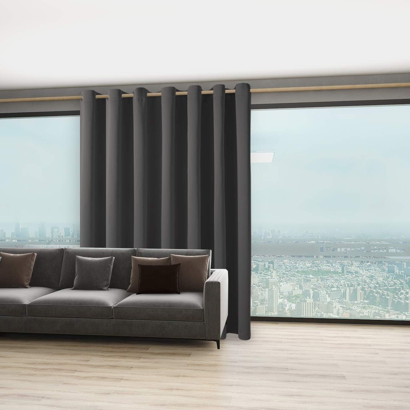 BONZER Extra Wide Room Divider Curtain Total Privacy Wall Grommet Top Thermal Insulated Blackout Curtains for Slide Window, 108L x 150W Inch (9L x 12.5W ft), 1 Panel, Dark Grey