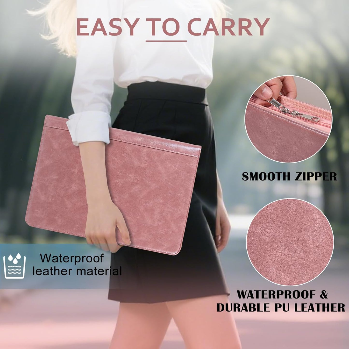 Calfinder Portfolio Binder,3 Ring Binder with Zipper,PU Leather Padfolio with Zipper for Women, Professional Business Portfolio Organizer for Resume/Interview, A4 Letter Document Organizer