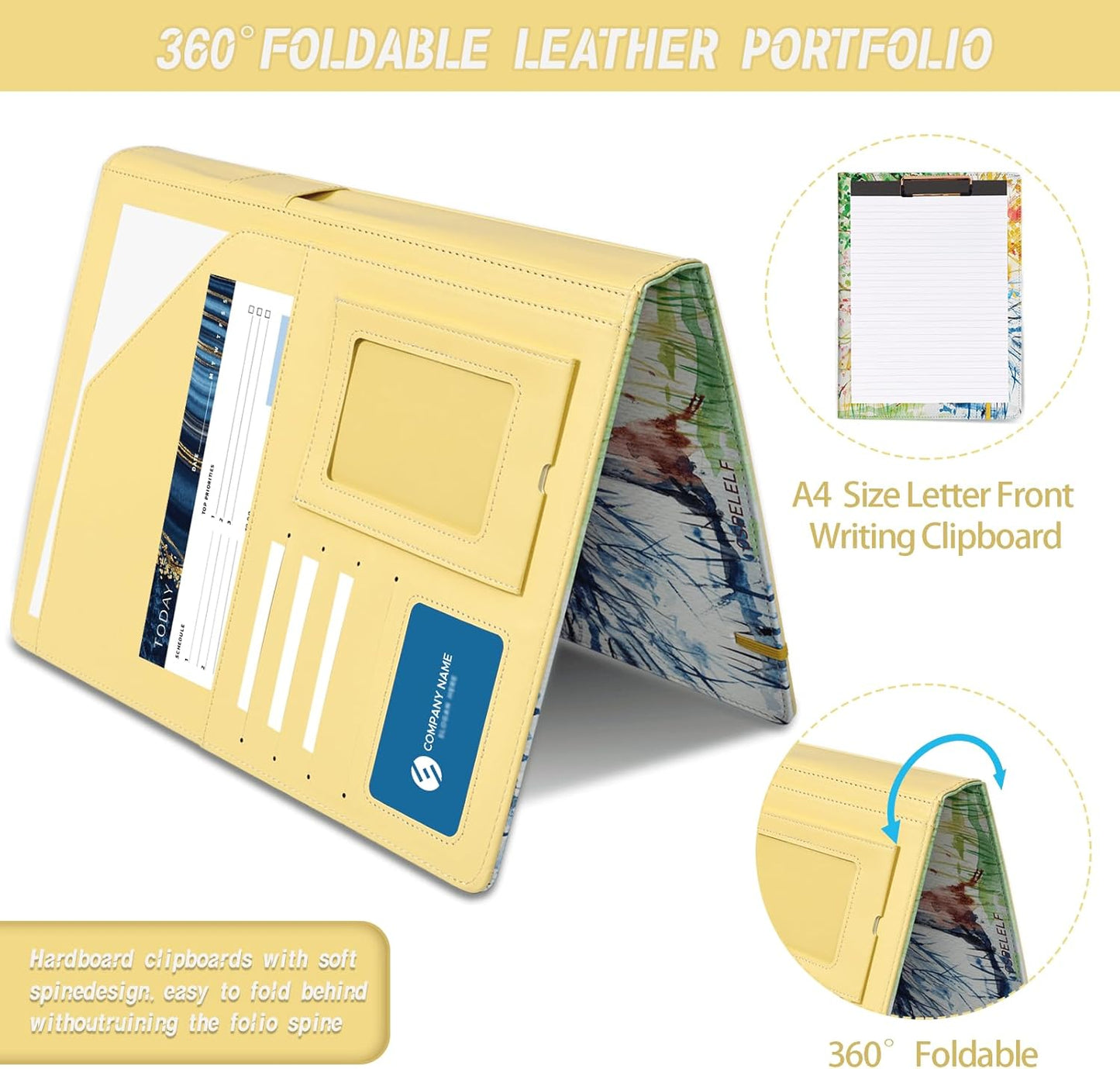 Padfolio with Clipboard 8.5x11" Business Portfolio for Women Personalized Leather Binder Portfolios,Four Seasons Tree