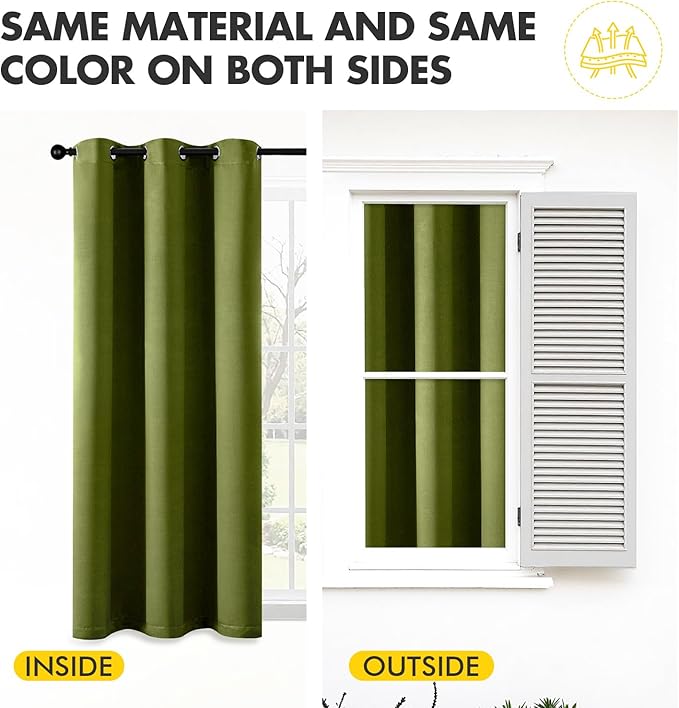 MIULEE Bedroom Blackout Curtains Thermal Insulated Room Darkening Drapes for Living Room Kitchen Grommet Top Light Blocking Window Treatment Curtains, 40 x 45 Inches Long, 2 Panels, Light Olive Green