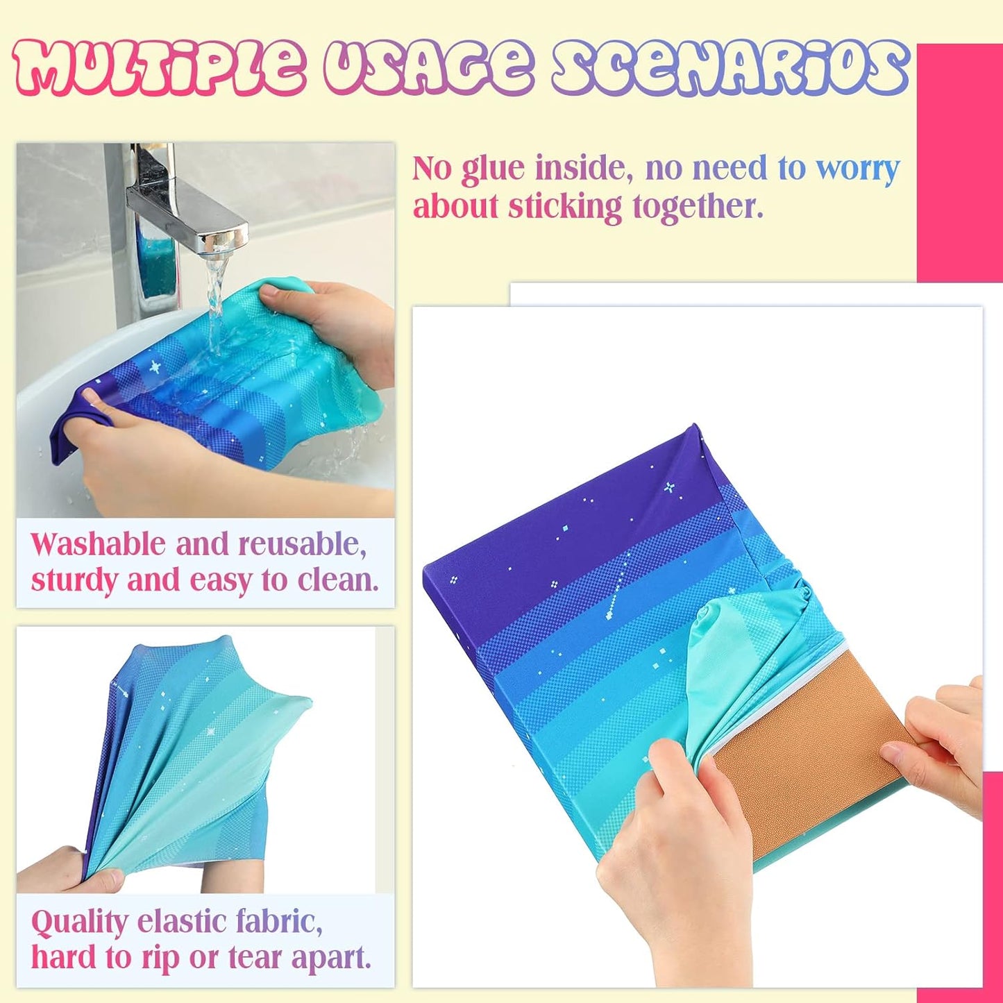 6 Pack Stretchable Book Cover Jumbo Fabric Book Covers Colorful Pattern Print Book Protector Washable Reusable Protective Textbook Cover for Hardcover Textbooks up to 9 x 11 Inch (Elegant Pattern)