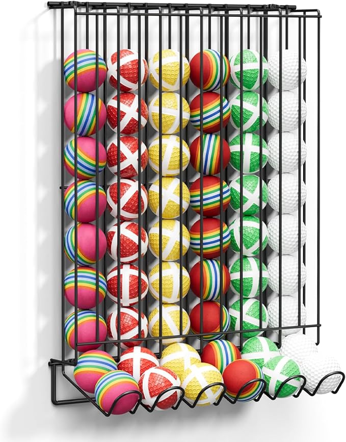 Vrisa Golf Ball Display Rack Wall Mount Display Case Tabletop Metal Holder - Steel Golf Ball Organizer Storage Stand for 60 Balls Each, Black