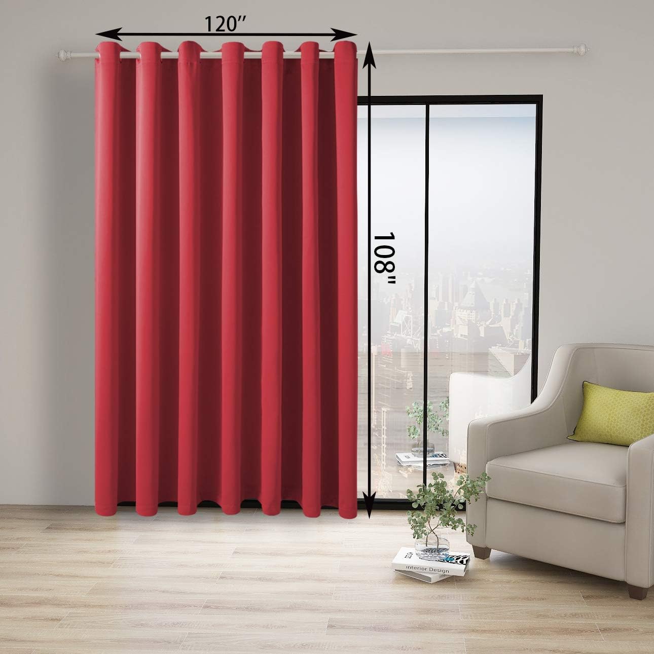 BONZER Extra Wide Room Divider Black Curtain Total Privacy Wall Room Darkening Grommet Curtains for Apartment, Studio, 108L x 120W Inch (9L x 10W ft), 1 Panel, Red