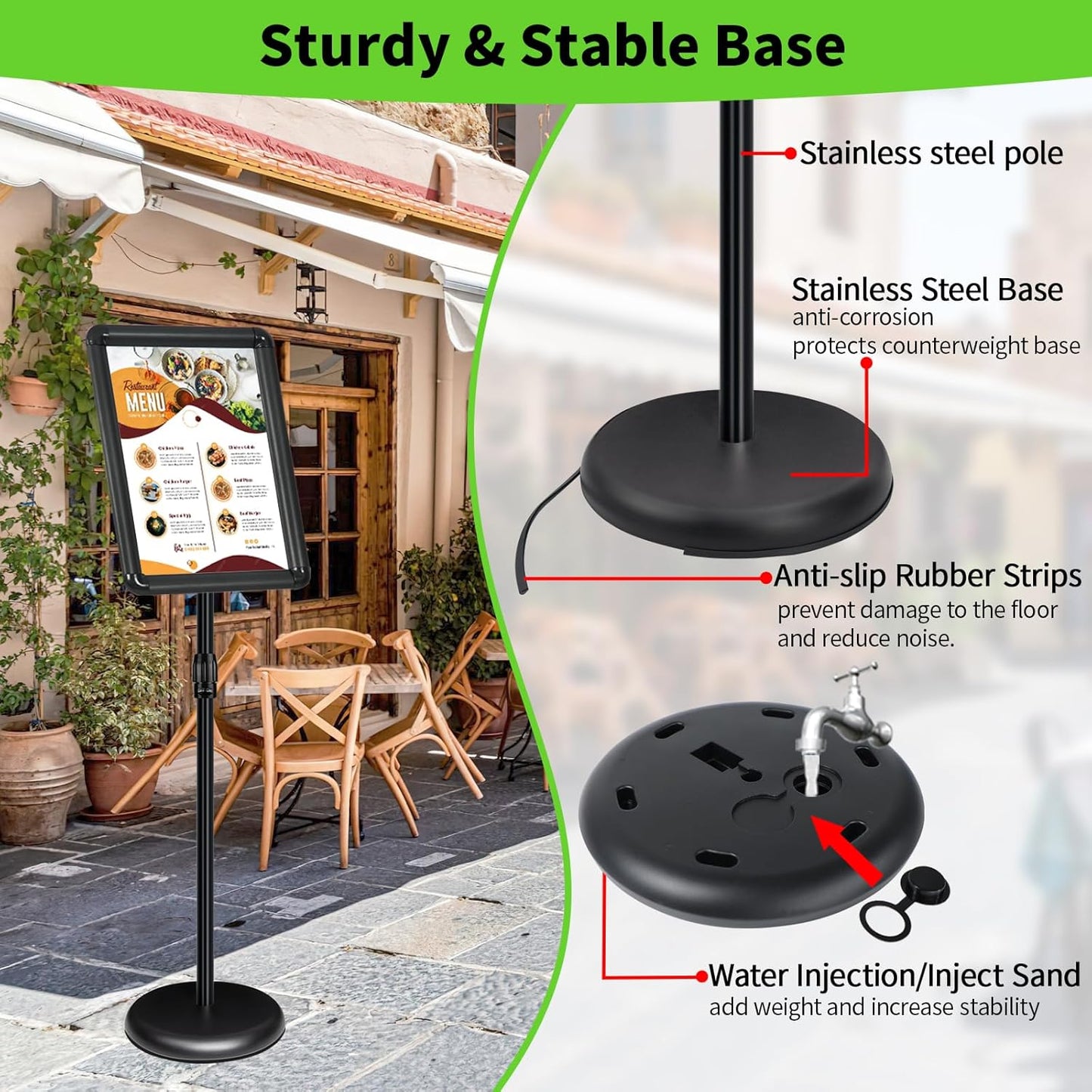 Adjustable Pedestal Sign Holder Stand 11x17Inch, Floor Standing Poster Sign Stand, Aluminum Frame for Vertical/Horizontal View Sign Stand,Outdoor/Indoor Standing Sign Holders(Black,Round)