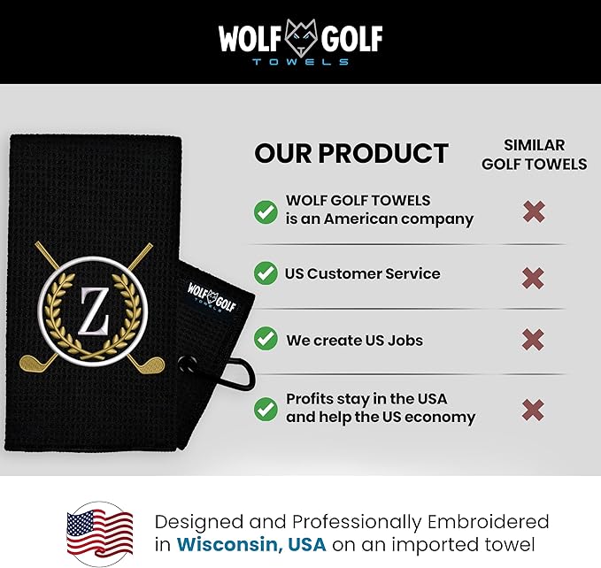 Wolf Golf Towels Monogrammed Personalized Golf Towel | Custom Golf Towels for Golf Bags for Men or Women