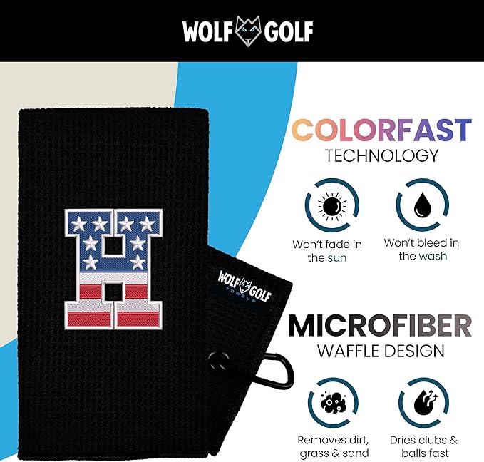 Wolf Golf Towels USA Monogrammed Personalized Golf Towel | Custom Golf Towels for Golf Bags for Men or Women