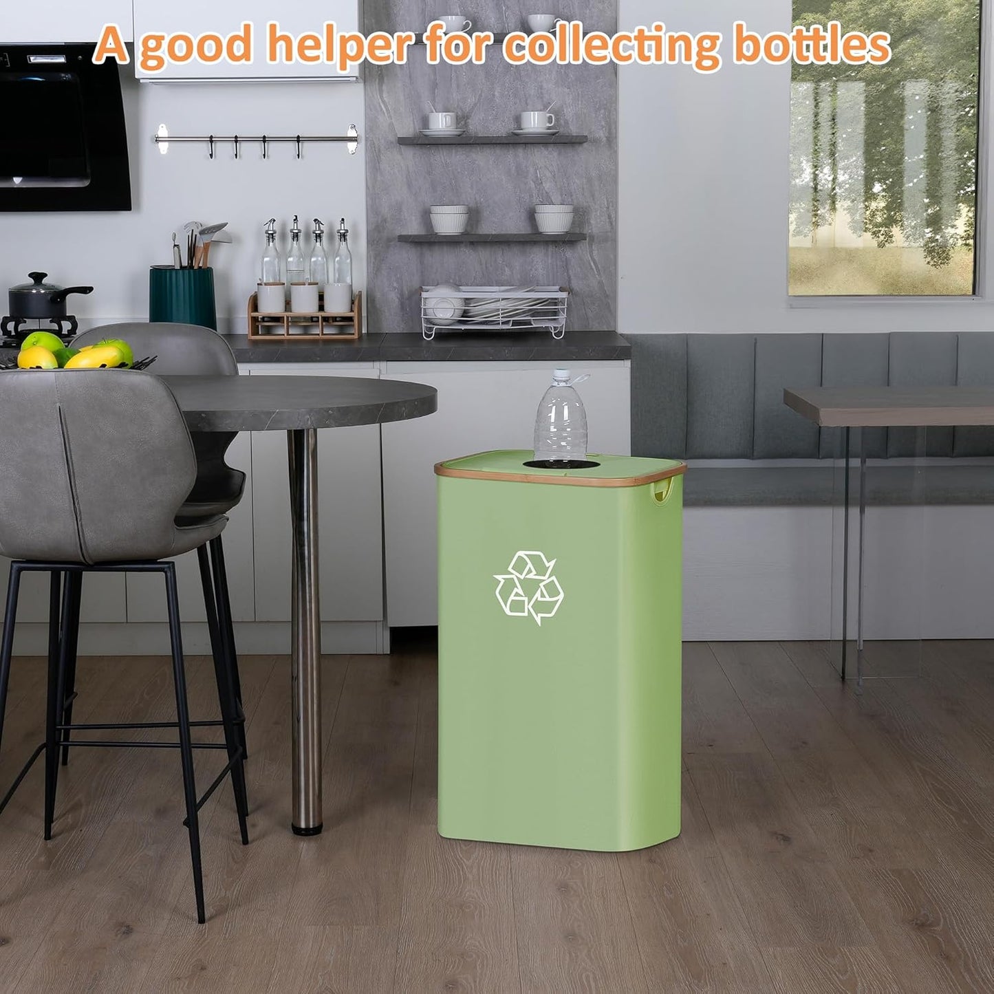 29 Gallons Recycling Bins for Kitchen, Indoor Recycle Bins with Lid, 110L Large Recycle bin with 2 Removeable Reusable Inner Bags, for Bottles Cans Glass Plastice Cartons(Green)
