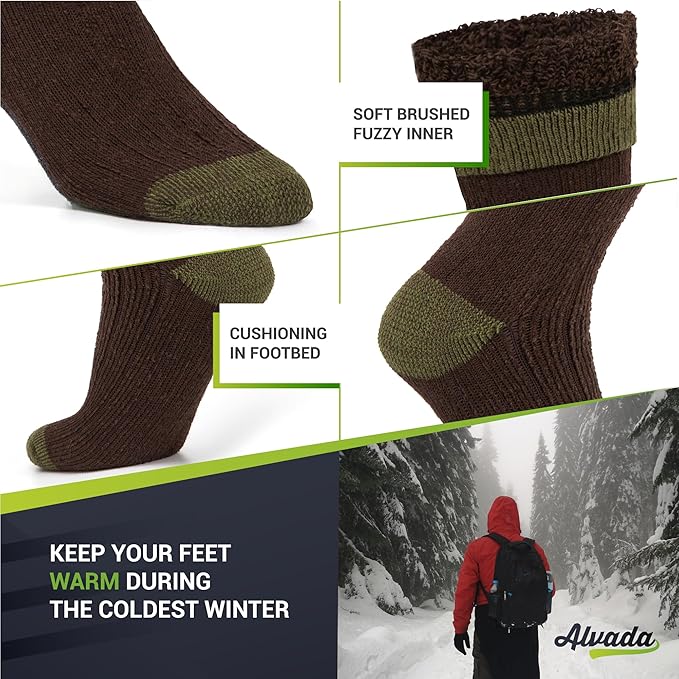 Alvada Warm Thermal Wool Socks for Winter Moisture Wicking and Breathable Cozy Boot Socks