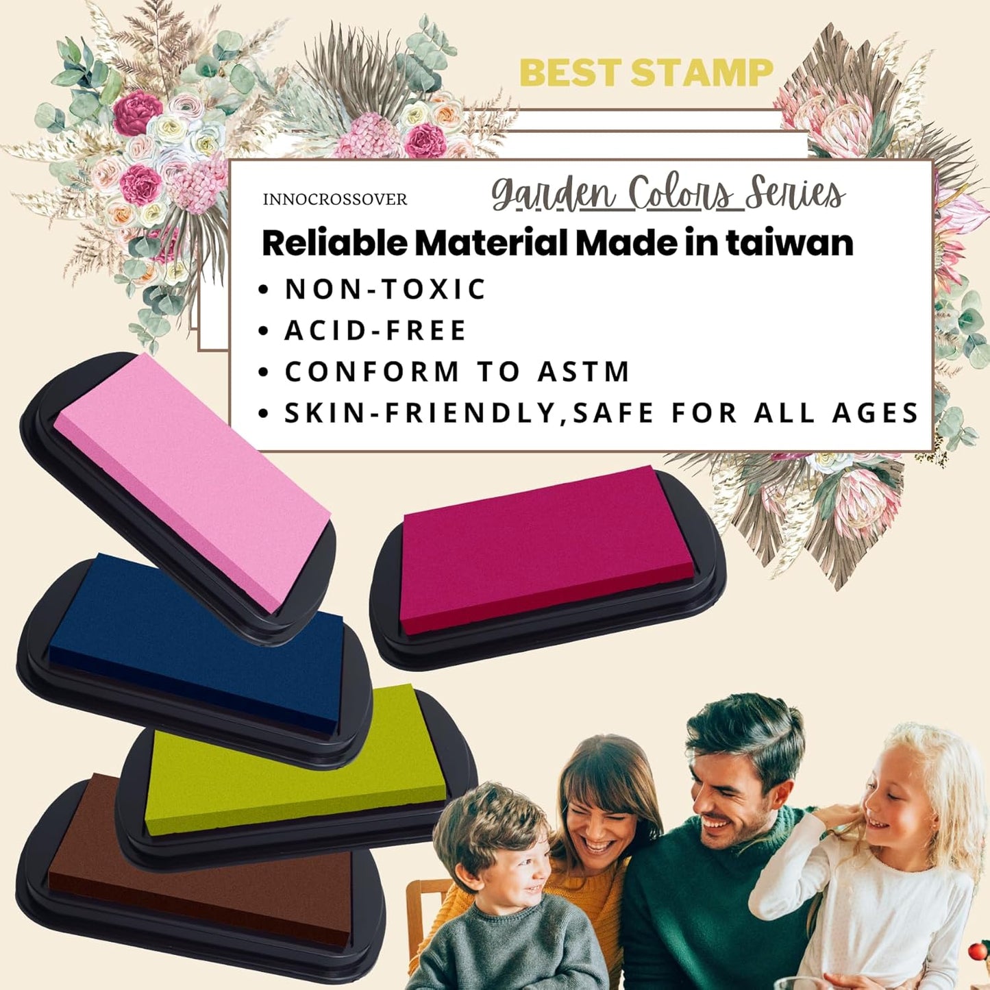 Washable Ink Pad, Best Stamps for Kids, Kids Crafts, Paw Print Kit, Baby Footprint Kit, Stamp Pads on Scrapbooking, Fingerprint Ink Pad, Easy to Wash Off Skin| Large | Safe Non-Toxic (Plum Bossom)