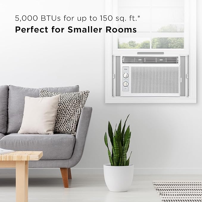 TCL H5W33M 5,000, 115V, AC for Small Rooms 5000 BTU Window Air Conditioner,150 Sq. Ft, Easy-to-Use, Reusable Filter, Compact Design, White