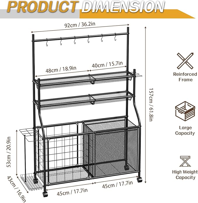 Large Sports Organizer for Garage, Ball Storage Rack Garage Sports Equipment Organizer with Side Racks, Baskets, Hooks, Multi-Purpose Golf Gear Storage for Gym Indoor Outdoor