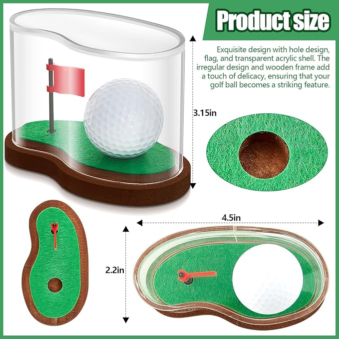 Soaoo 3.94 x 2.95 x 3.43'' Golf Ball Display Case Acrylic Golf Ball Transparent Holder Display Stand Clear Memorabilia Storage Box with Flag and Wood Base for Single Golfball Enthusiasts Gift