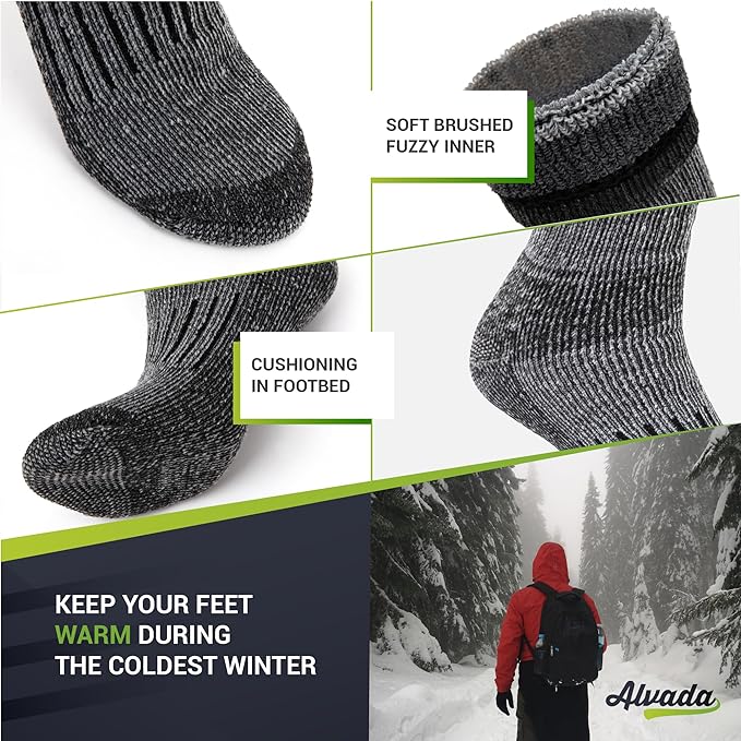 Alvada Warm Thermal Wool Socks for Winter Moisture Wicking and Breathable Cozy Boot Socks