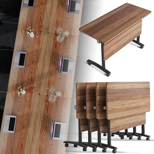 Folding Conference Room Table, Modern Conference Tables with Silent Wheels, Large Rectangular Mobile Training Tables for Office Classroom, Foldable Modular Boardroom Seminar Table (4pack L47.2in)