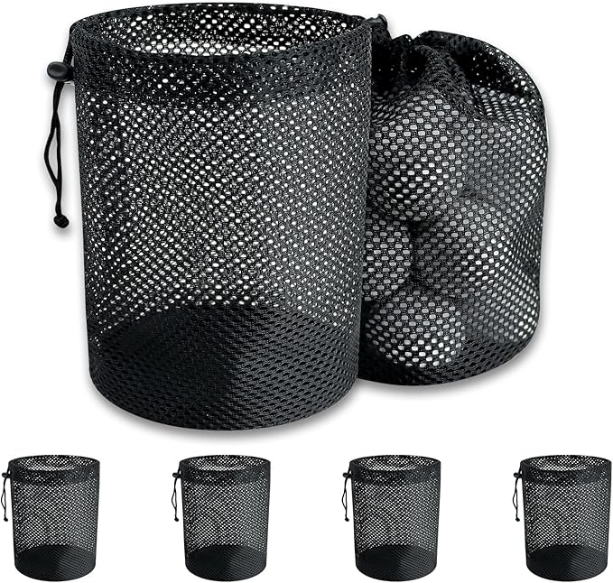 Golf Ball Storage Bag-6 Pack Mesh Bags with Drawstring，Golf Shag Bag Organizer,Sports Equipment Organizer Sack，for Collecting Half Balls Tennis Beach Trave