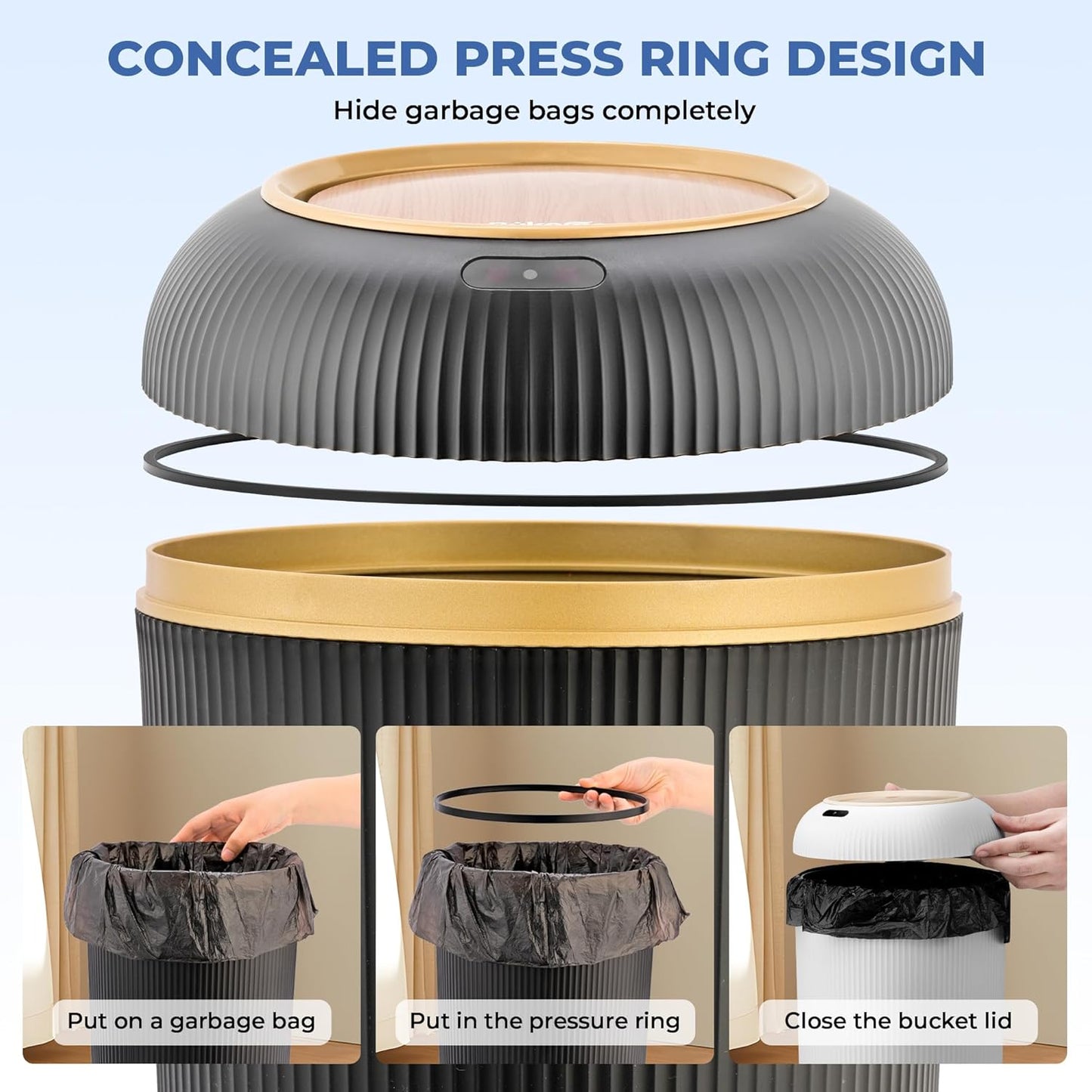 Pukomc Smart Sensor Wastebasket, Convenient and Hygienic Easy to Use, Technology Sensor Waterproof Wastebasket Plastic Trash can for Kitchen, Bathroom, Bedroom, Living Room, Office and Outdoor Black