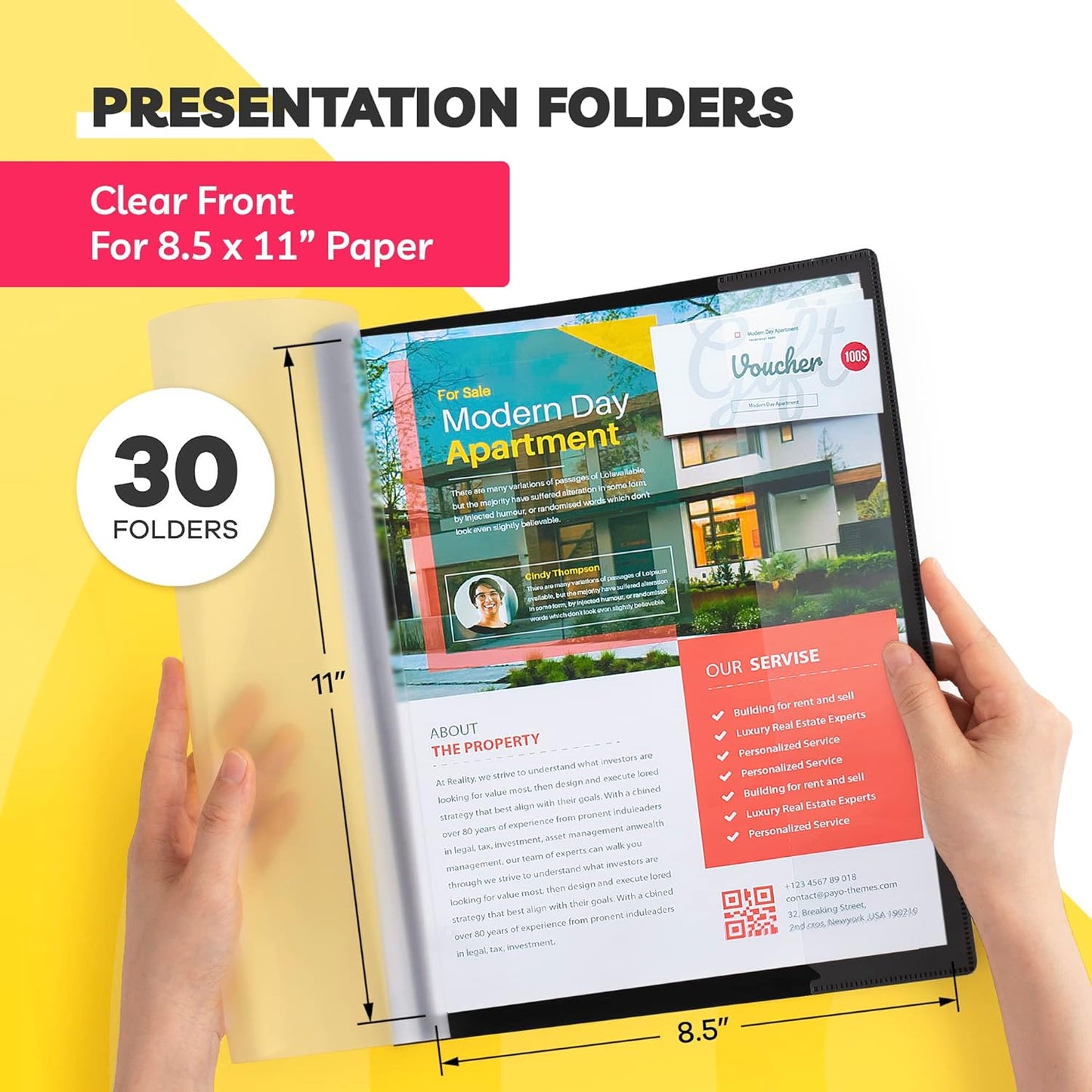 Report Covers - (30 Set), 8.5 x 11 Letter Size, 3-Prong Fasteners, Clear Front Plastic Folders - Perfect for Presenting Resumes, Proposals, and More with Professionalism