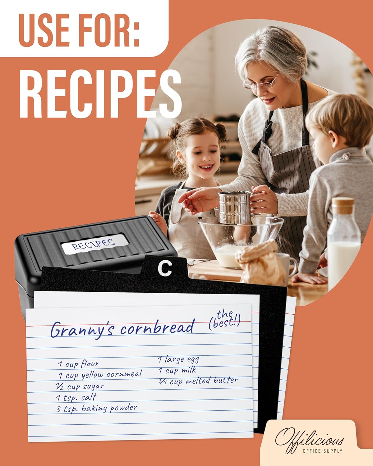 Sturdy Index Card Holder Box 3x5 - Premium Business Card Organizer for Flash Cards, Notecards, Recipes - Recipe Box Case with Plastic Index Cards Dividers & Labels