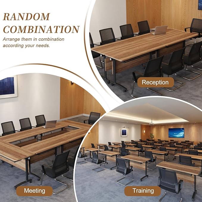 Folding Conference Room Table, Modern Conference Tables with Silent Wheels, Large Rectangular Mobile Training Tables for Office Classroom, Foldable Modular Boardroom Seminar Table (4pack L63in)