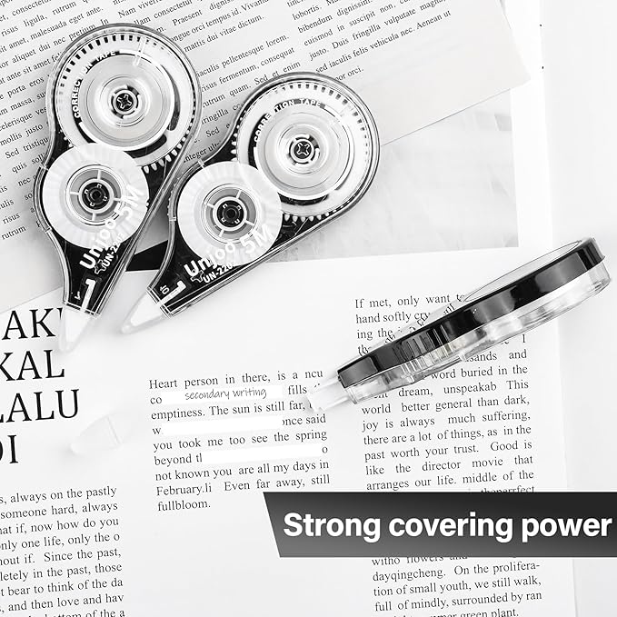 Correction Tape, Easy To Use Applicator for Instant Corrections, For school, Office (12pack, 5M/196" x 0.2", White)