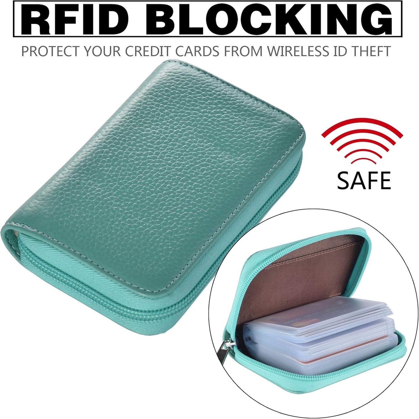 Easyoulife Genuine Leather Credit Card Holder Zipper Wallet With 26 Card Slots