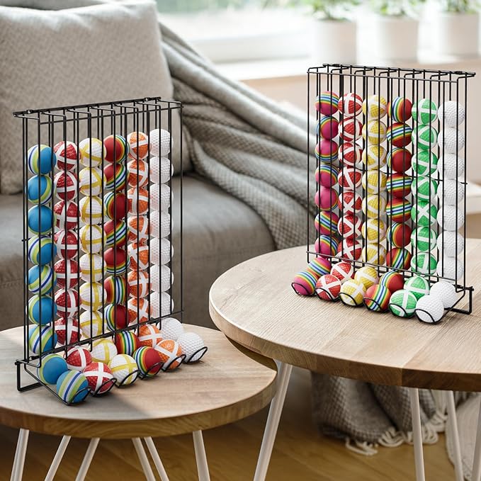 Vrisa Golf Ball Display Rack Wall Mount Display Case Tabletop Metal Holder - Steel Golf Ball Organizer Storage Stand for 60 Balls Each, Black