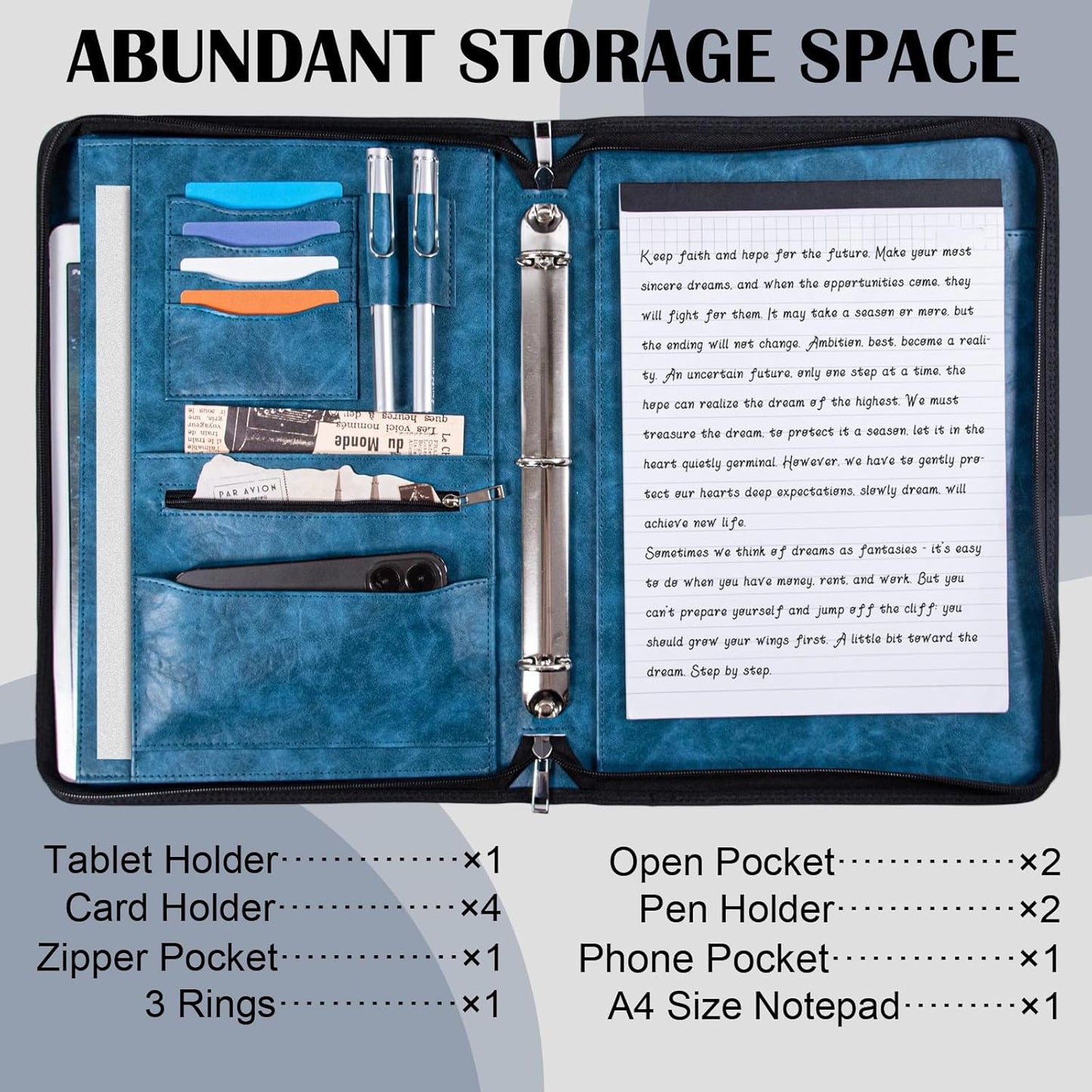 Calfinder 3 Ring Portfolio Binder,PU Leather Padtfolio Binder with Zipper,Padfolios for Women&Men,Professional Business Portfolio Organizer for Resume/Interview, A4 Letter Document Organizer