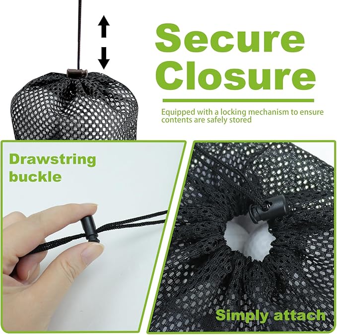 Golf Ball Storage Bag-6 Pack Mesh Bags with Drawstring，Golf Shag Bag Organizer,Sports Equipment Organizer Sack，for Collecting Half Balls Tennis Beach Trave