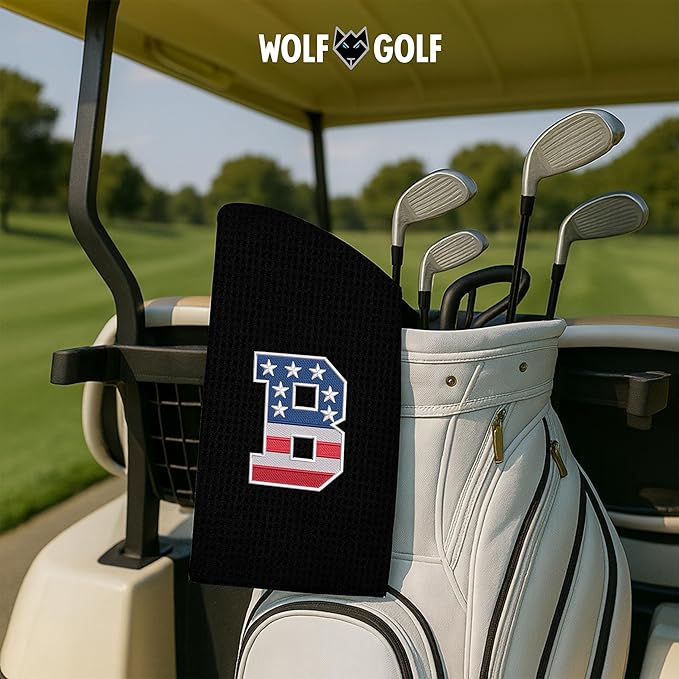 Wolf Golf Towels USA Monogrammed Personalized Golf Towel | Custom Golf Towels for Golf Bags for Men or Women