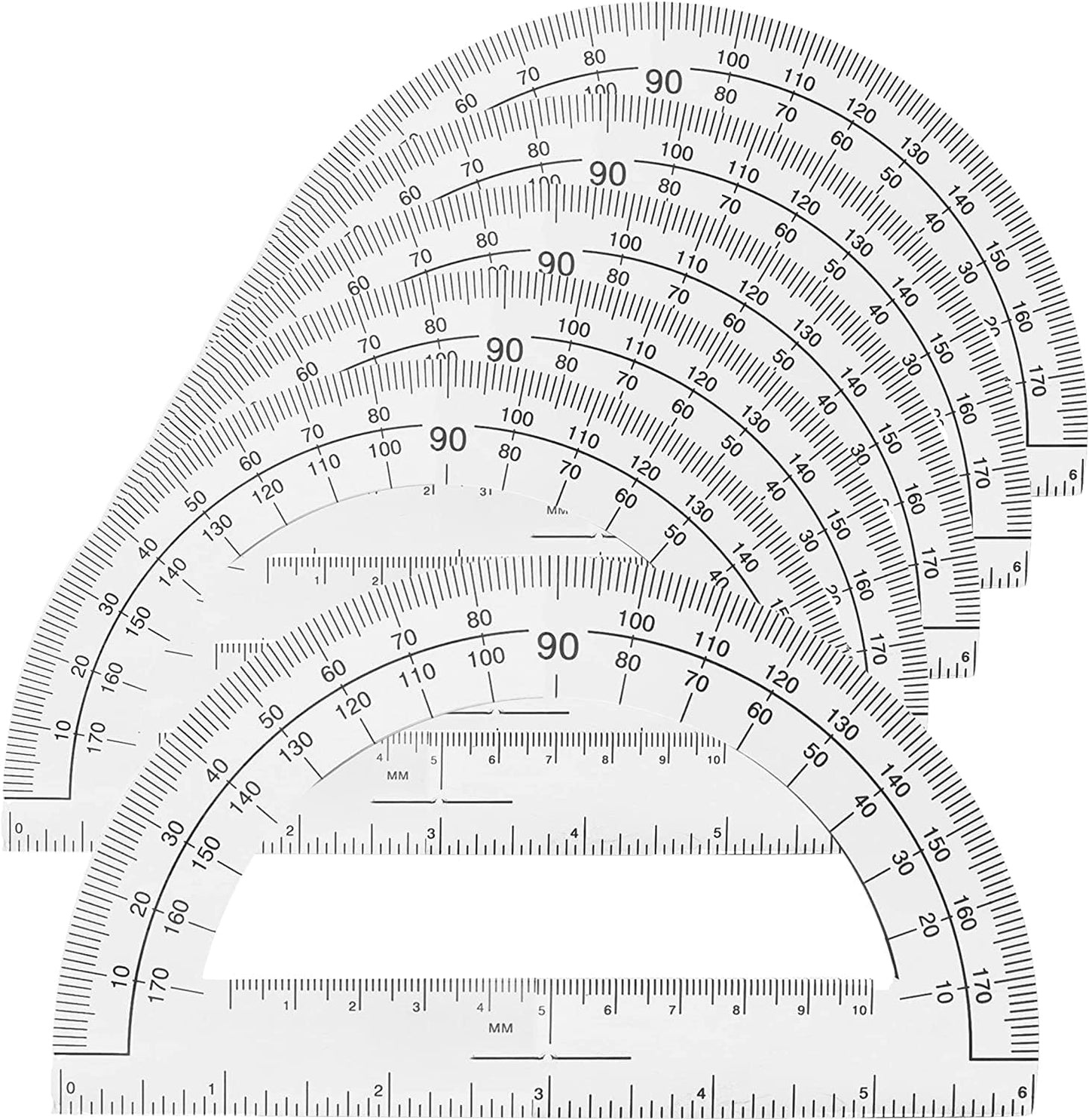 1InTheOffice Plastic Protractor 6 Inch, Protractor for Geometry, Clear Protractor, 180 Degrees, 6 Pack