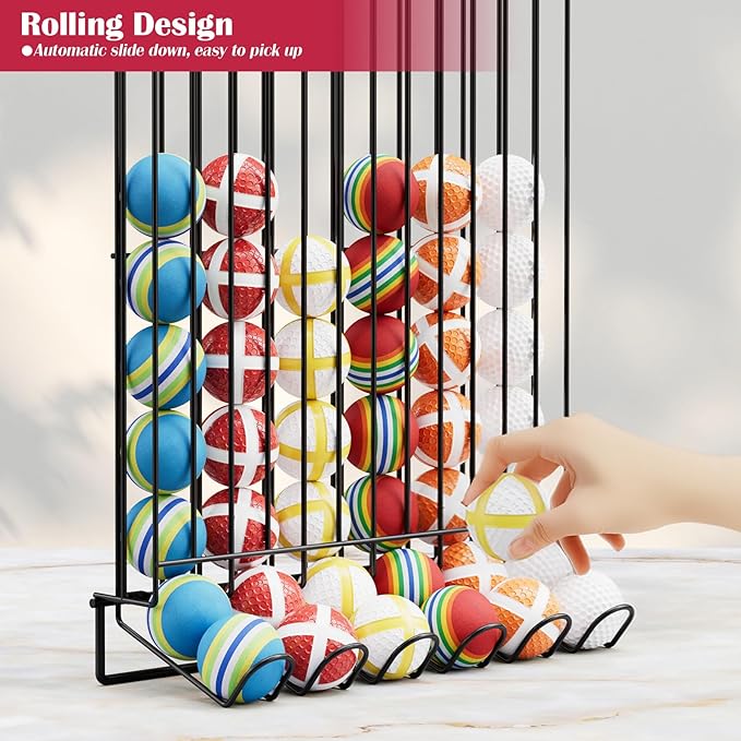 Vrisa Golf Ball Display Rack Wall Mount Display Case Tabletop Metal Holder - Steel Golf Ball Organizer Storage Stand for 60 Balls Each, Black