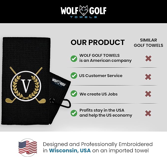 Wolf Golf Towels Monogrammed Personalized Golf Towel | Custom Golf Towels for Golf Bags for Men or Women