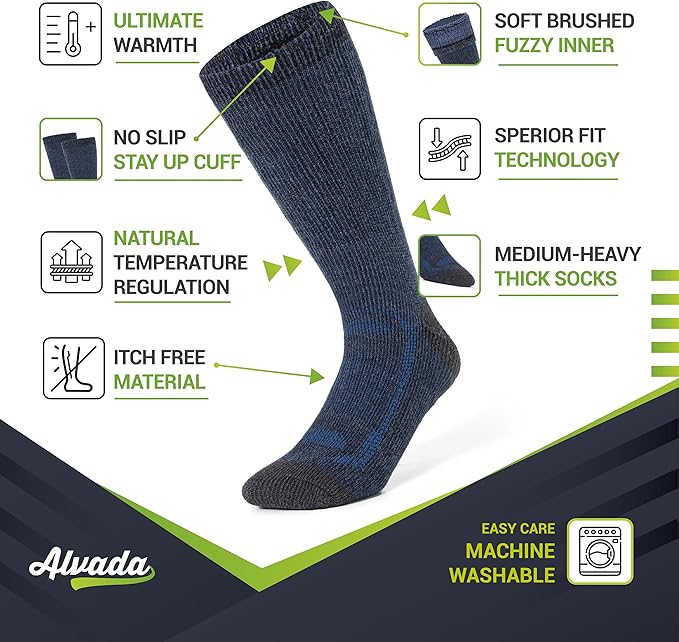 Alvada Warm Thermal Wool Socks for Winter Moisture Wicking and Breathable Cozy Boot Socks