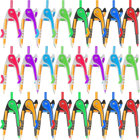 Zonon Student Math Geometry Compass Bulk 6 Inch Plastic Drawing Compass with Pencils Bright Color Precision Tool Back to School Supplies(48 Pcs)