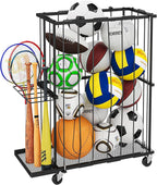 Garage Ball Storage With Baseball & Badminton Holder: Floor Sports Equipment Organizer, Sports Ball Rack With Elastic Rope, Ball Holder for Basketball, Soccer, Volleyball, Football, Garage, Gym, Black