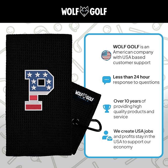 Wolf Golf Towels USA Monogrammed Personalized Golf Towel | Custom Golf Towels for Golf Bags for Men or Women