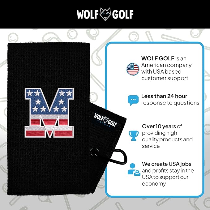 Wolf Golf Towels USA Monogrammed Personalized Golf Towel | Custom Golf Towels for Golf Bags for Men or Women