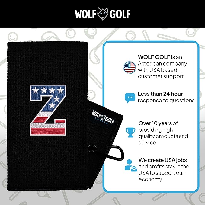 Wolf Golf Towels USA Monogrammed Personalized Golf Towel | Custom Golf Towels for Golf Bags for Men or Women