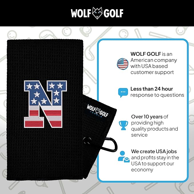 Wolf Golf Towels USA Monogrammed Personalized Golf Towel | Custom Golf Towels for Golf Bags for Men or Women