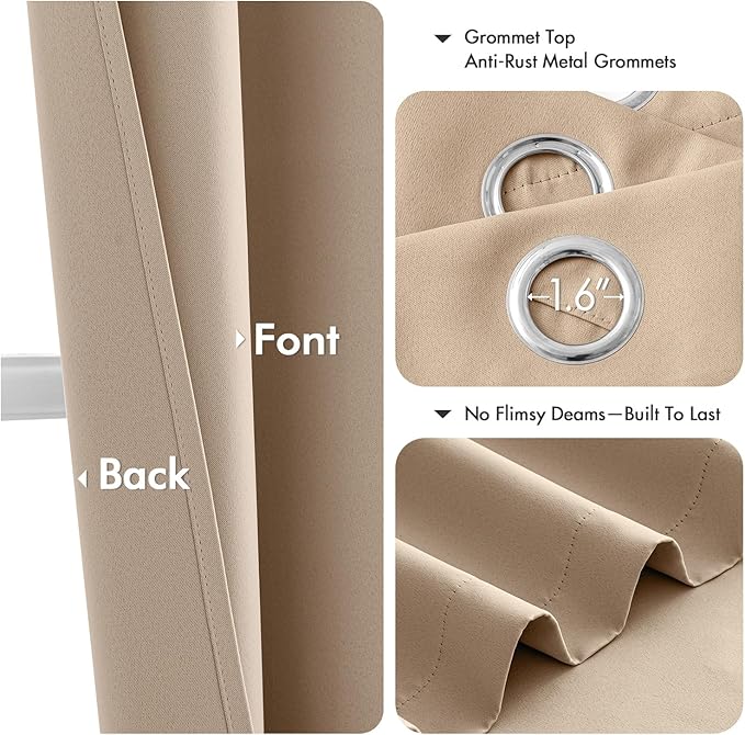 MIULEE Beige Blackout Curtains - Bedroom Window Treatment Curtains Thermal Insulated Room Darkening Drapes for Living Room Kitchen Grommet Top Light Blocking Drapery, 40 x 45 Inches Long, 2 Panels