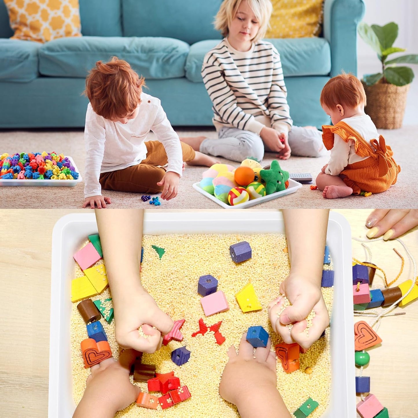 Maitys 24 Pcs Plastic Art Trays 11 x 8.7 x 1 Inch Activity Craft Tray Organizer Serving Tray Stackable Storage Sand Trays for School Painting Beads Crafts DIY Projects(White)