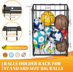 Garage Ball Storage Wall-Mounted & Floor Sports Equipment Organizer: Sports Ball Rack with Elastic Rope, Holder for Basketball, Soccer, Volleyball, Football, Garage, Gym, Black(Patent Pending)
