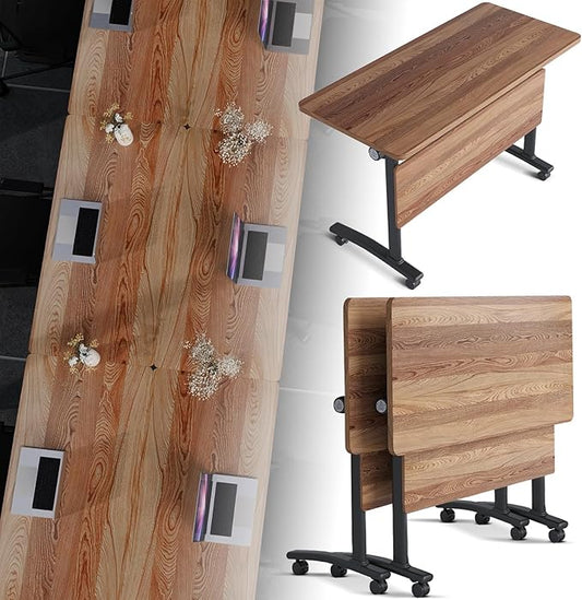 Folding Conference Room Table, Modern Conference Tables with Silent Wheels, Large Rectangular Mobile Training Tables for Office Classroom, Foldable Modular Boardroom Seminar Table (2pack L47.2in)