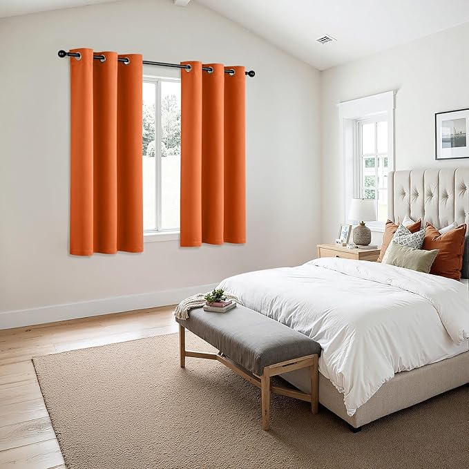 MIULEE Orange Blackout Curtains - Bedroom Window Treatment Fall Curtains Thermal Insulated Room Darkening Drapes for Living Room Kitchen Grommet Light Blocking Drapery, 40 x 54 Inches Long, 2 Panels