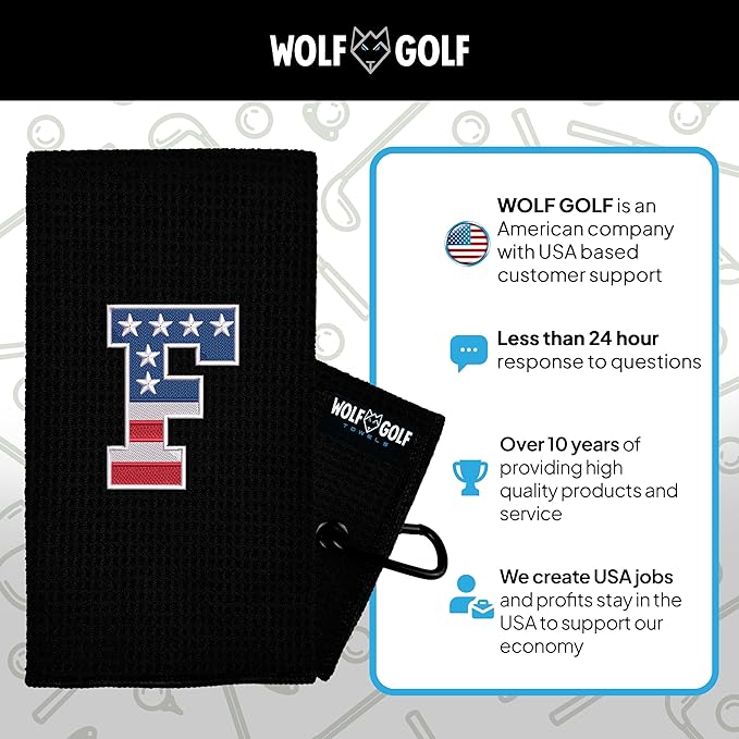 Wolf Golf Towels USA Monogrammed Personalized Golf Towel | Custom Golf Towels for Golf Bags for Men or Women